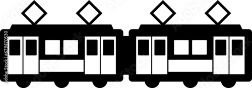電車の横向きのシンプルなモノクロイラスト