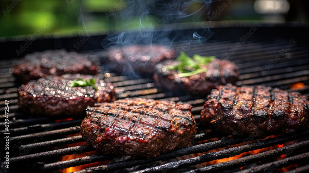 Grilled burger Beef on the grill machine Grilled burger Beef on the grill machine