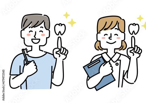 笑顔の歯医者と歯科衛生士のイラストセット