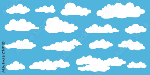 Set of cartoon clouds in flat style. white cloud collection Many white clouds for design photo