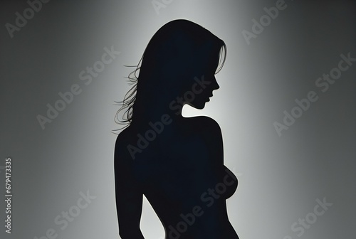 Silhouette of a naked woman with long hair, studio shot