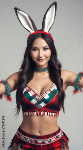 Beautiful asian woman wearing a bunny costume, studio shot