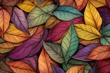 Seamless pattern with colorful leaves,  Hand-drawn illustration