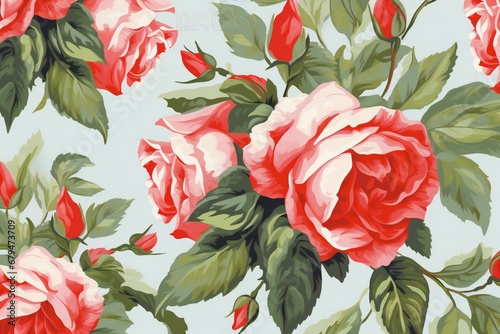 Seamless pattern with roses, illustration in vintage style