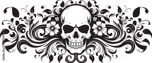 Elegant Tribal Skull Design with Floral Elements