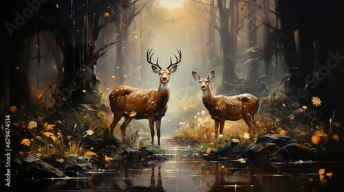 deer in the woods in jungle. Created with Ai tools 