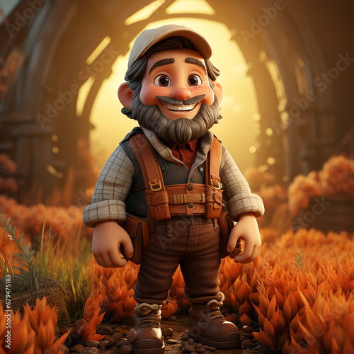 3D cartoon of a farmer photo