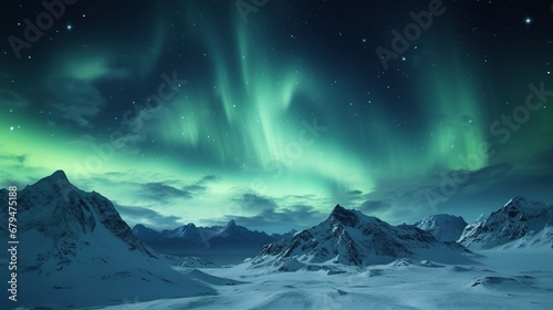 view of the aurora sky over the Antarctic mountains