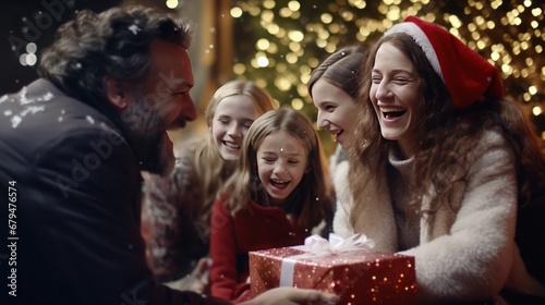 One overjoyed, euphoric family when opening presents for the coming holiday