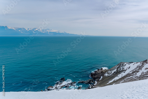 Beautiful view of Lake Baikal in winter  Siberia  Russia