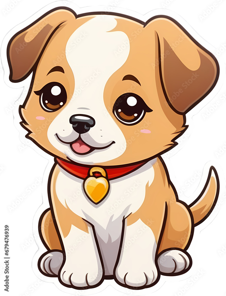 Fototapeta premium Adorable Cartoon Puppy Sitting on a Transparent Background, Ideal for Children's Print on Demand Products, Engaging and Friendly Pet Illustration Perfect for Kids' Merchandise
