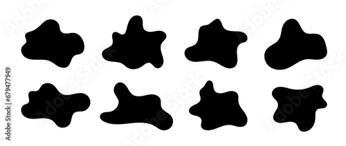 Abstract organic shapes collection. Irregular liquid forms set. Black amoeba blobs, blotches, drops or stains bundle. Different design elements for label, sticker, banner, bubble, collage. Vector pack photo