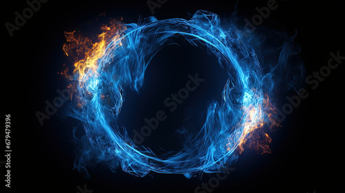 Circle shape blue Fire flames. Isolated on black background