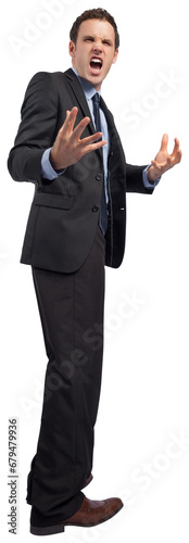 Digital png photo of angry caucasian businessman standing on transparent background