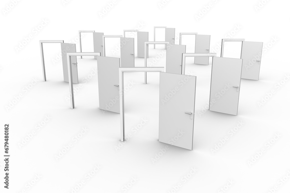 Fototapeta premium Digital png illustration of many white open door on transparent background