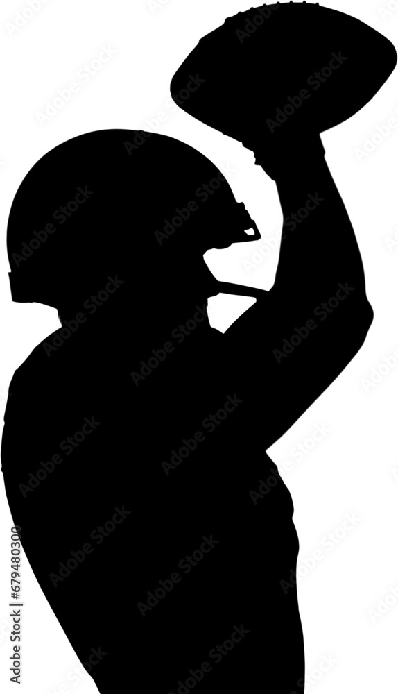 Digital png silhouette of american football player holding ball on transparent background