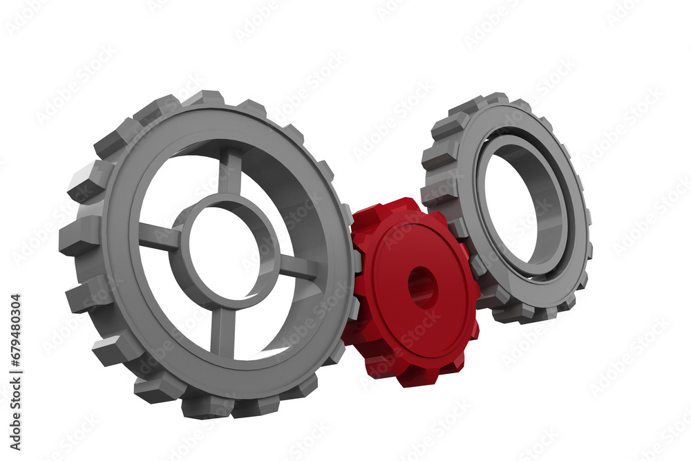 Digital png illustration of three connected gears on transparent background
