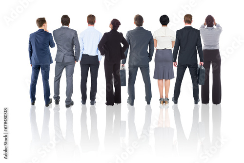 Digital png photo of back view of diverse male and female businessman on transparent background photo