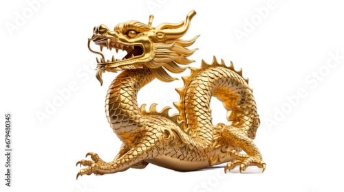 Golden Chinese dragon isolated on transparent background, Generative ai © The Deep Designer