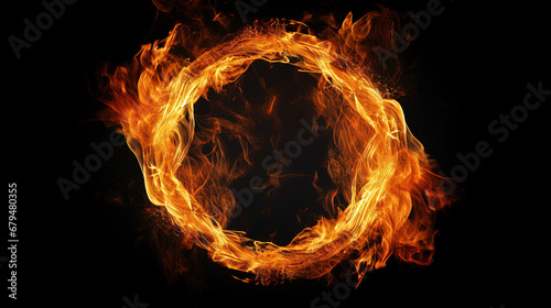 Circle shape orange Fire flames. Isolated on black background