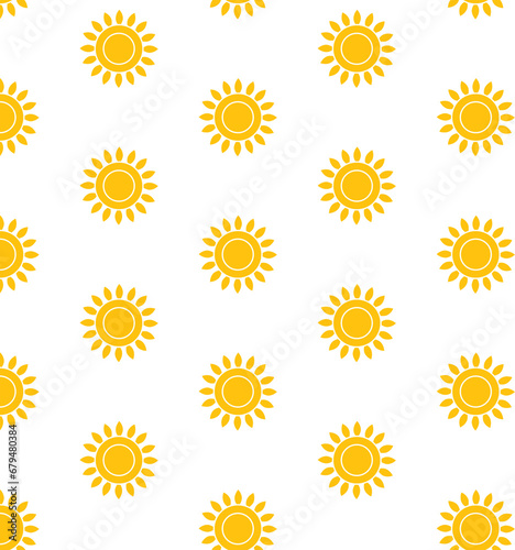 Digital png illustration of yellow suns repeated on transparent background