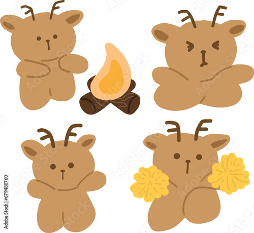 various deer cartoon character cheering up