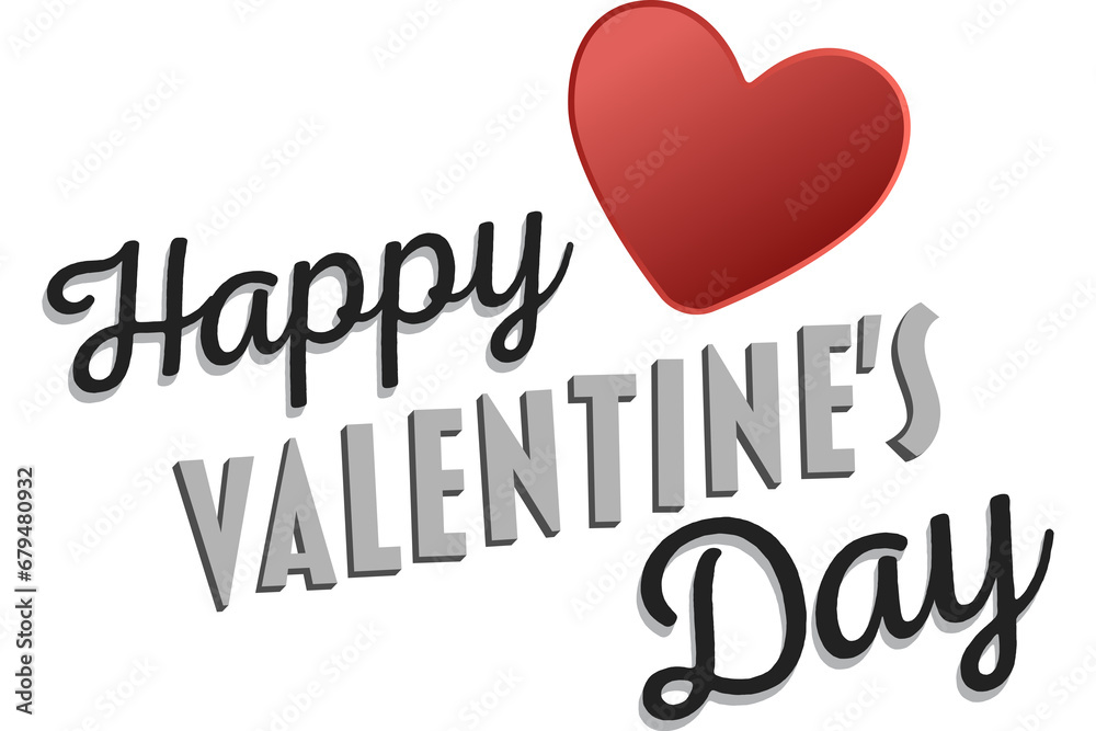 Digital png illustration of happy valentine's day text with red heart on transparent background