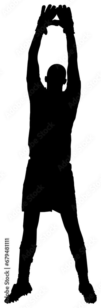 Digital png silhouette of male goalkeeper jumping on transparent background