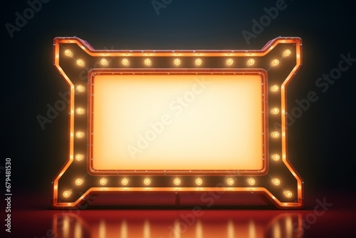 Vintage carnival, cinema or casino frame, backlit illuminated marquee signboard with space for text photo