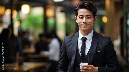 Portrait of young handsome Asian business man.  photo