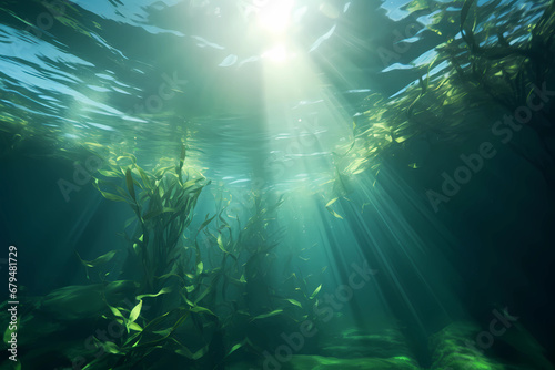 Kelp swimming below the water surface