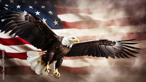 Bald Eagle with The Flag of the United States of America