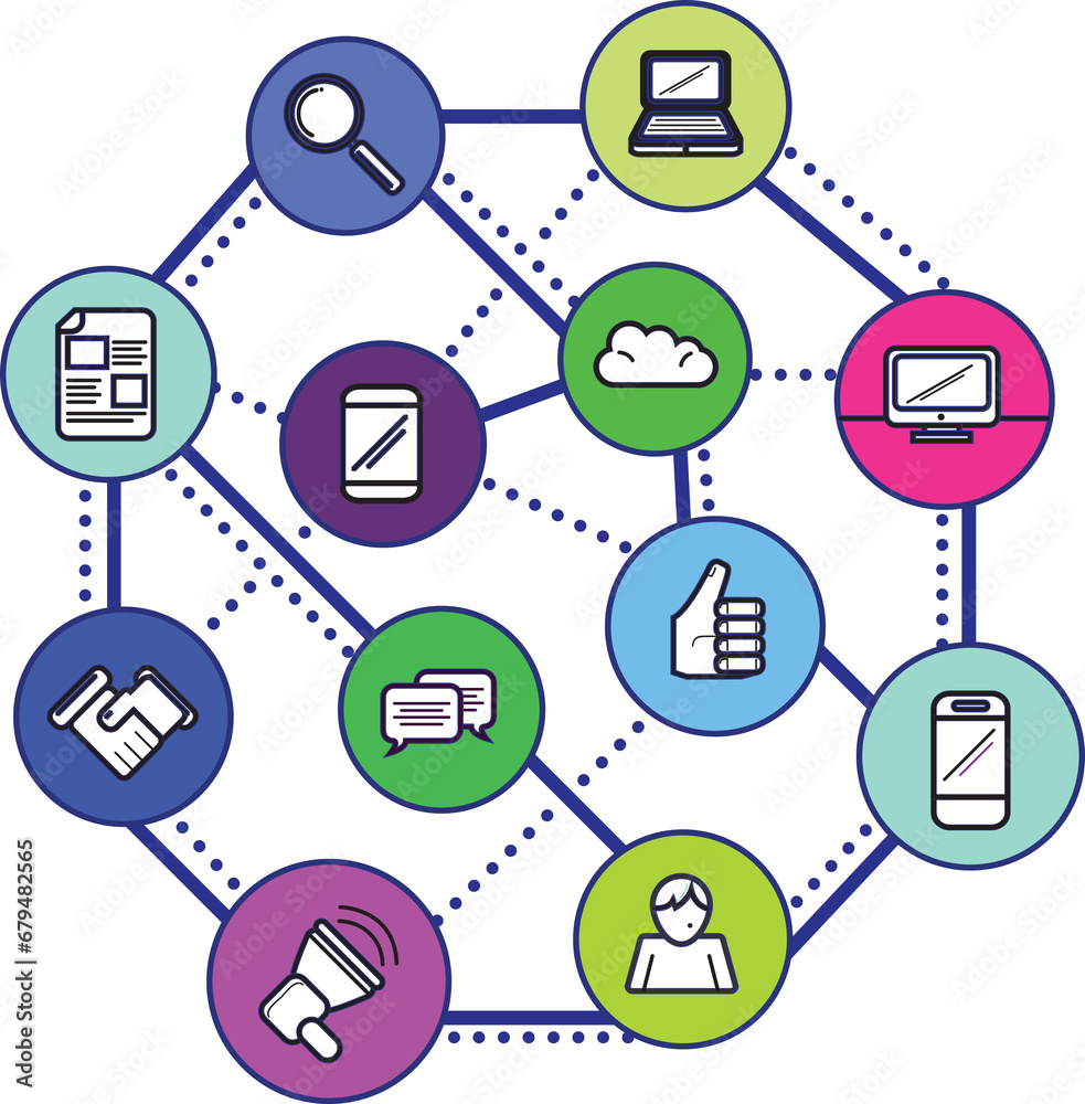 Digital png illustration of network of colourful symbols on transparent background Digital png illustration of network of colourful symbols on transparent background