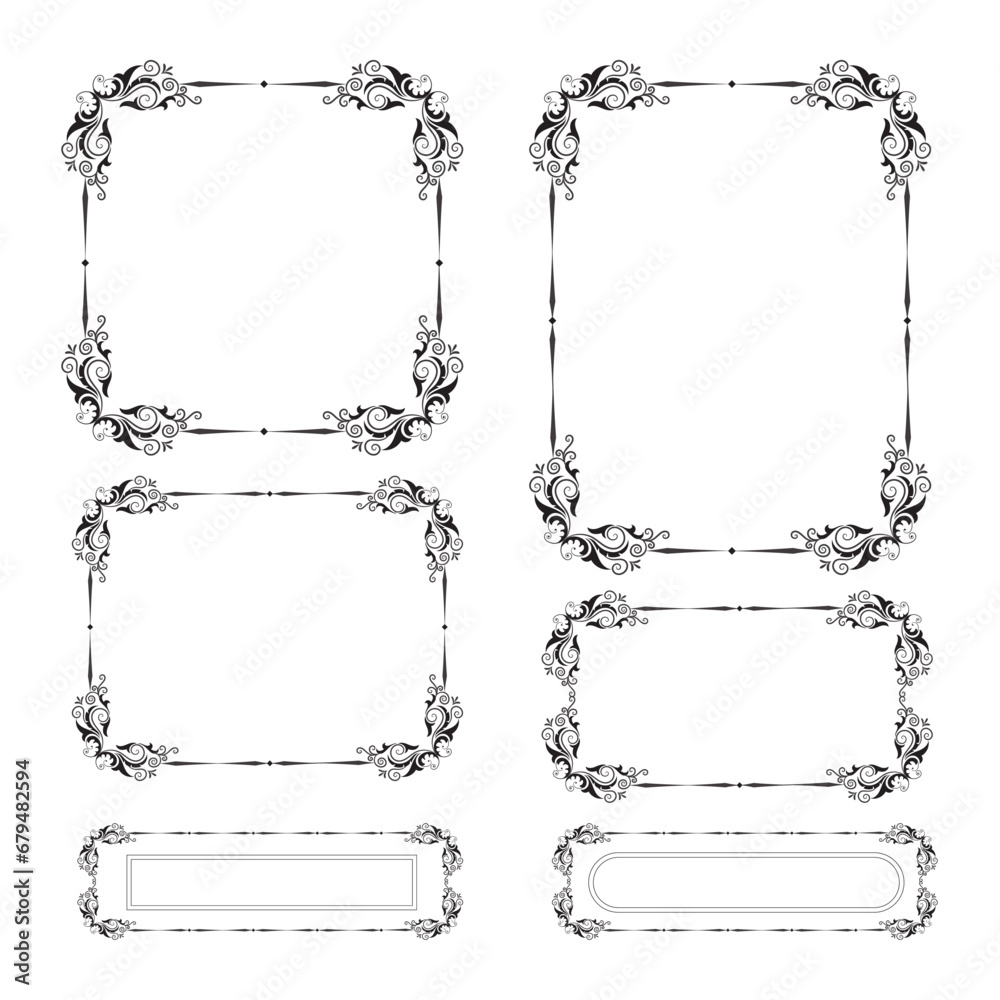 Set of Decorative vintage frames and borders set. Vector design. floral ornament. Calligraphic frame and page decoration. Vector illustration