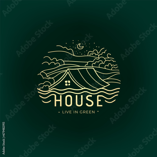 House logo design template. Vector illustration of a house with a roof and nature. Eps 10