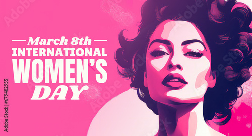 8th of March - International Women's Day illustration, banner with typography, feminist celebration art