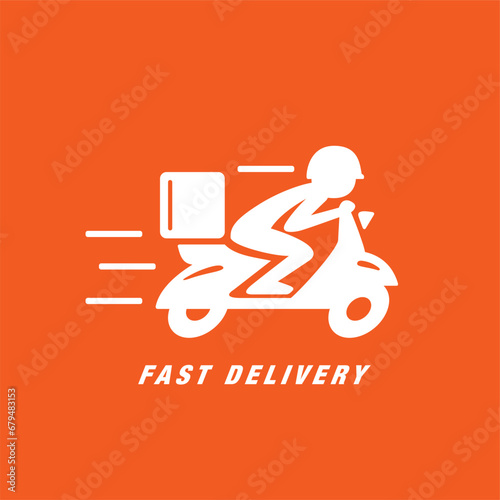A man is riding a scooter. Delivery icon