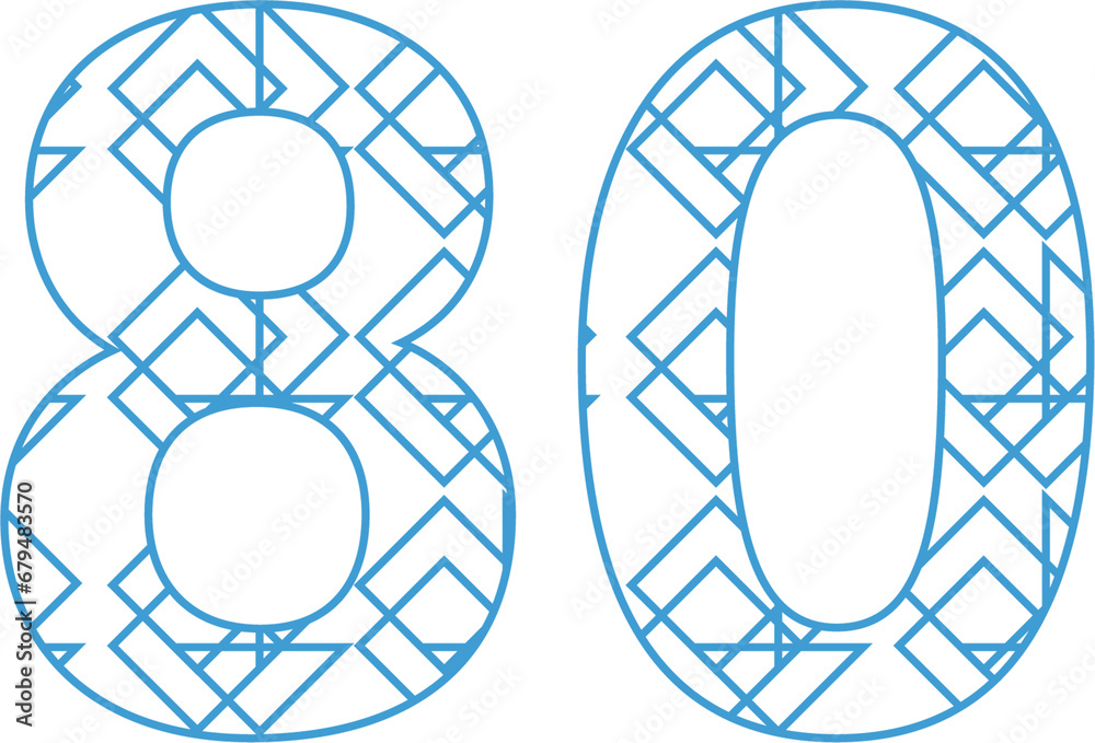 Digital png illustration of blue 80 number with pattern on transparent background Digital png illustration of blue 80 number with pattern on transparent background