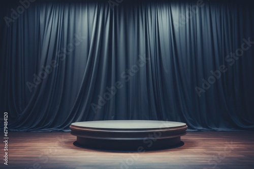 Cinematic podium with curtains photo
