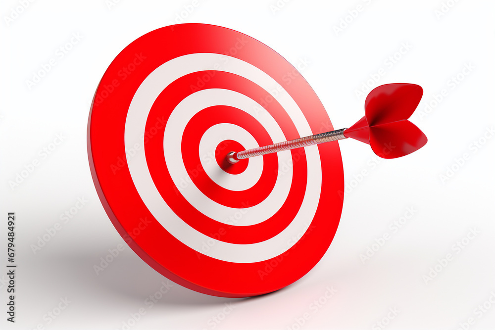 Red arrow dart hit at the center of red target board, business investment target concept