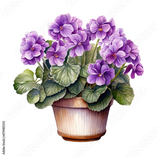 houseplant element. watercolor african violet illustration. indoor plant. photo