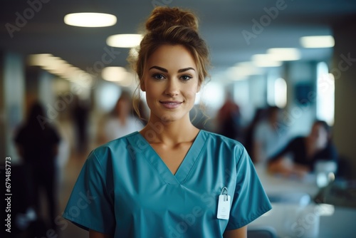 Portrait of a confident female nurse smiling in a hospital.