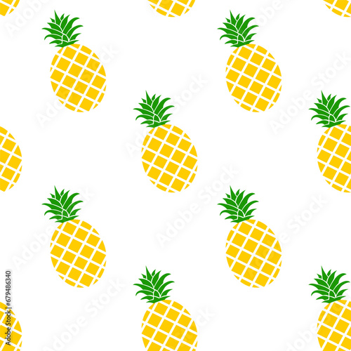 Fresh and juicy pineapple. Seamless pattern on white background.