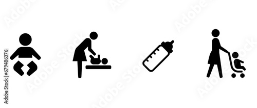 ベビーカーと赤ちゃん おむつ交換　パブリックアイコン