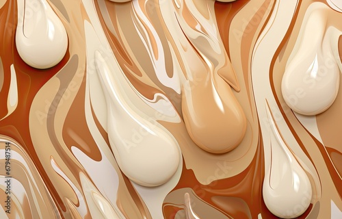 Beige and white face cream poured on the surface in an abstract pattern. Shooting from above. Generated by AI.