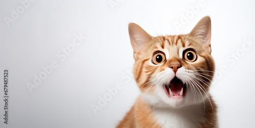 A surprised kitten with an open mouth and round eyes looks forward at the camera. The concept of strong surprise.