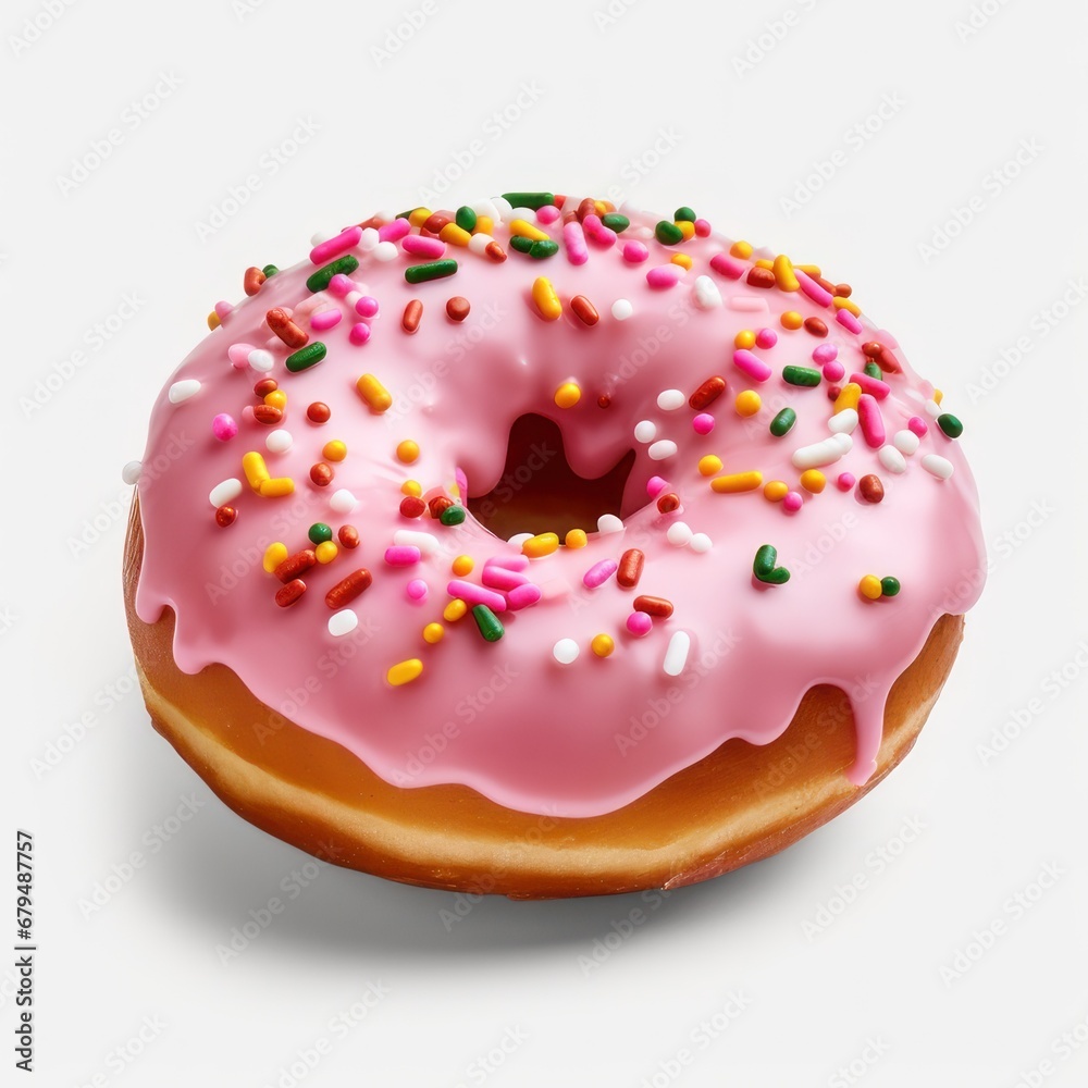 Isolated donut with vibrant pink color on a white background. Isolated donut with vibrant pink color on a white background.