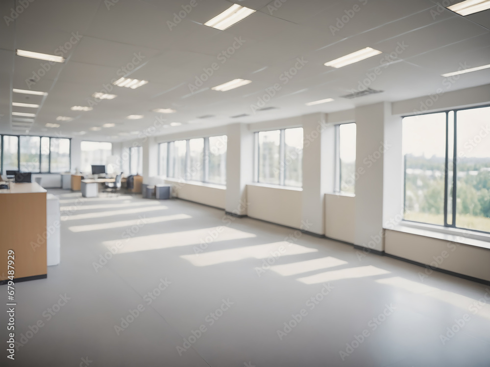 A creative office workspace with a blurred foreground and a bokeh-filled background