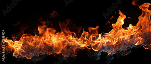 Fire flames on black background 