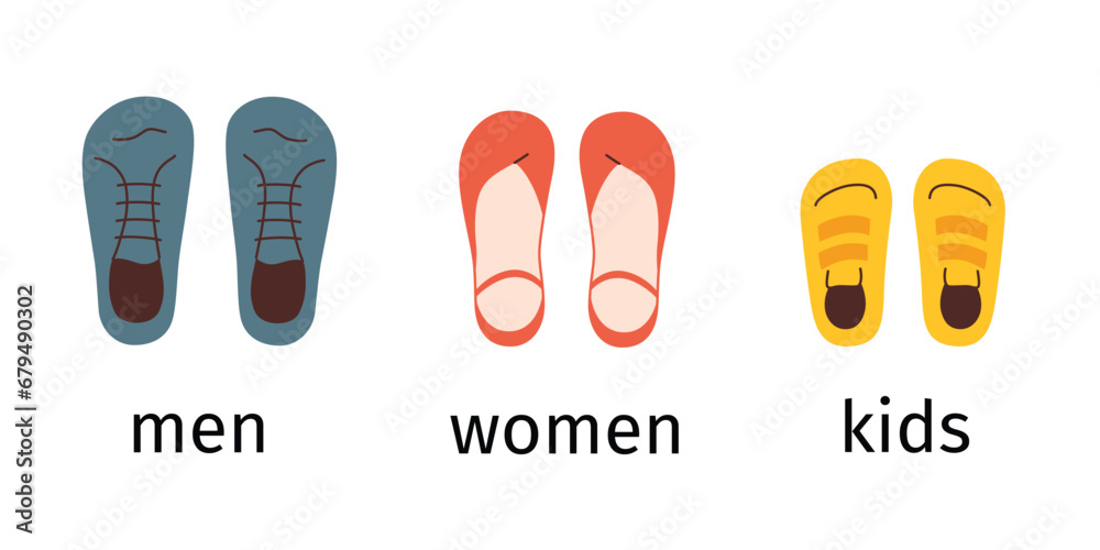 Kinds of footwear, women, men and kids shoes, categories for online store, hand drawn composition with casual minimalist, barefoot shoes, doodle icons of sneakers, shoe categories vector illustration Kinds of footwear, women, men and kids shoes, categories for online store, hand drawn composition with casual minimalist, barefoot shoes, doodle icons of sneakers, shoe categories vector illustration